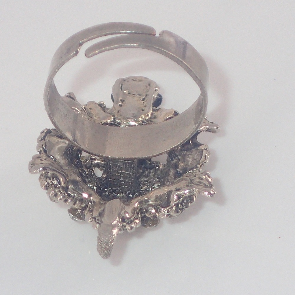 Vintage Ring Crystal Turtle Silver Adjustable Band Size 7 A Statement Piece Rare - Picture 8 of 12